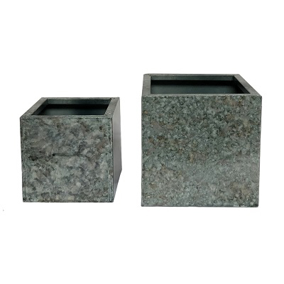 Set of 2 Square Granite Planters 